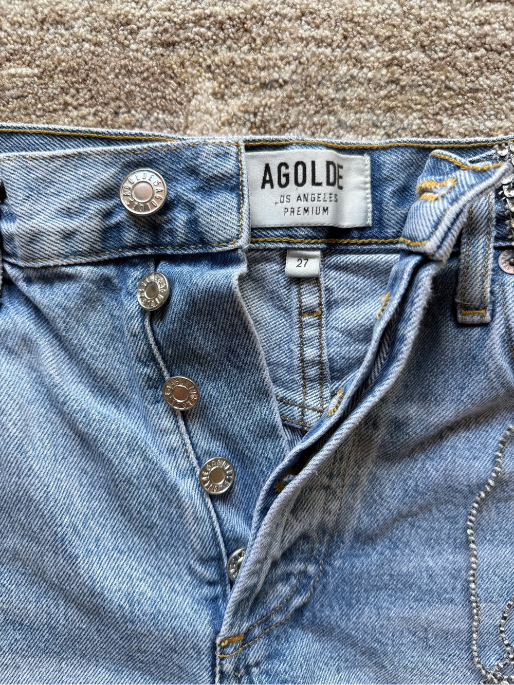 Limited Edition AGOLDE Parker Vintage Cutoff Denim Shorts with Rhinestones - Picture 3 of 7